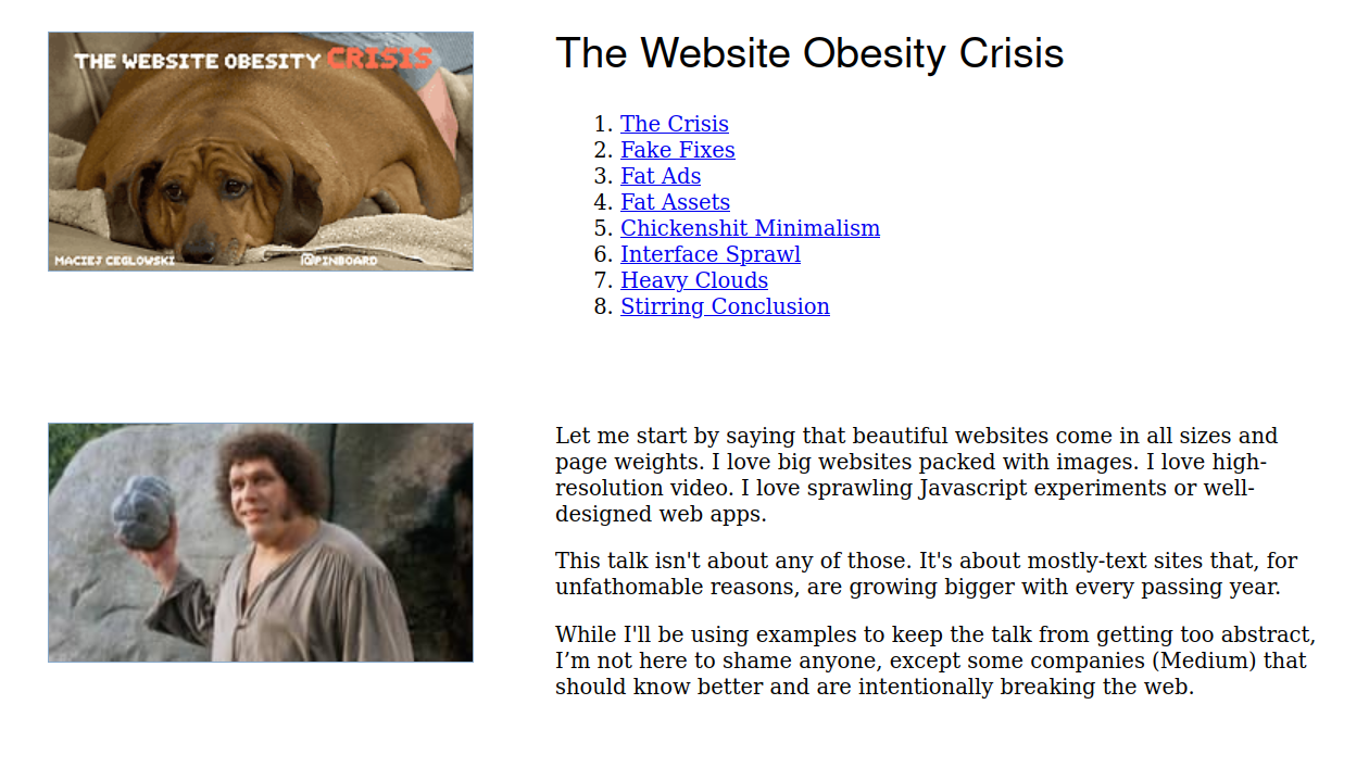 headline: the website obesity crisis by Maciej Cegłowski