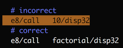 Vim warnings on label-less jump