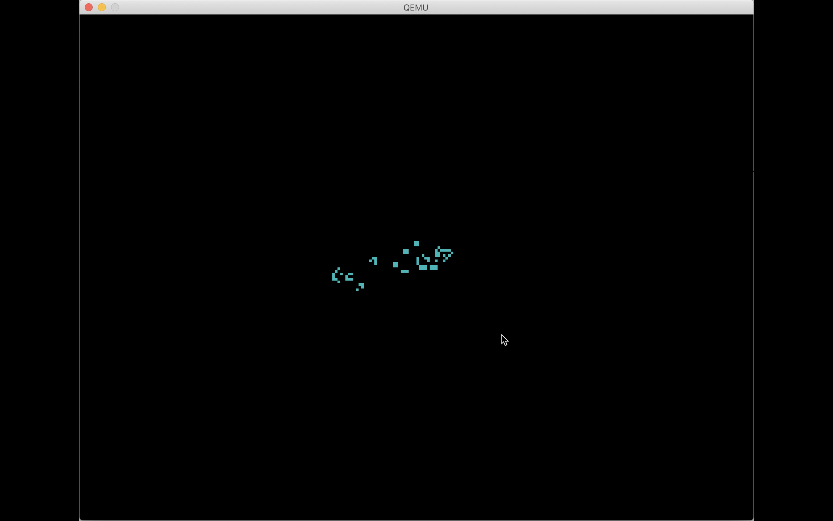 Screenshot of Conway's Game of Life within a Qemu window.