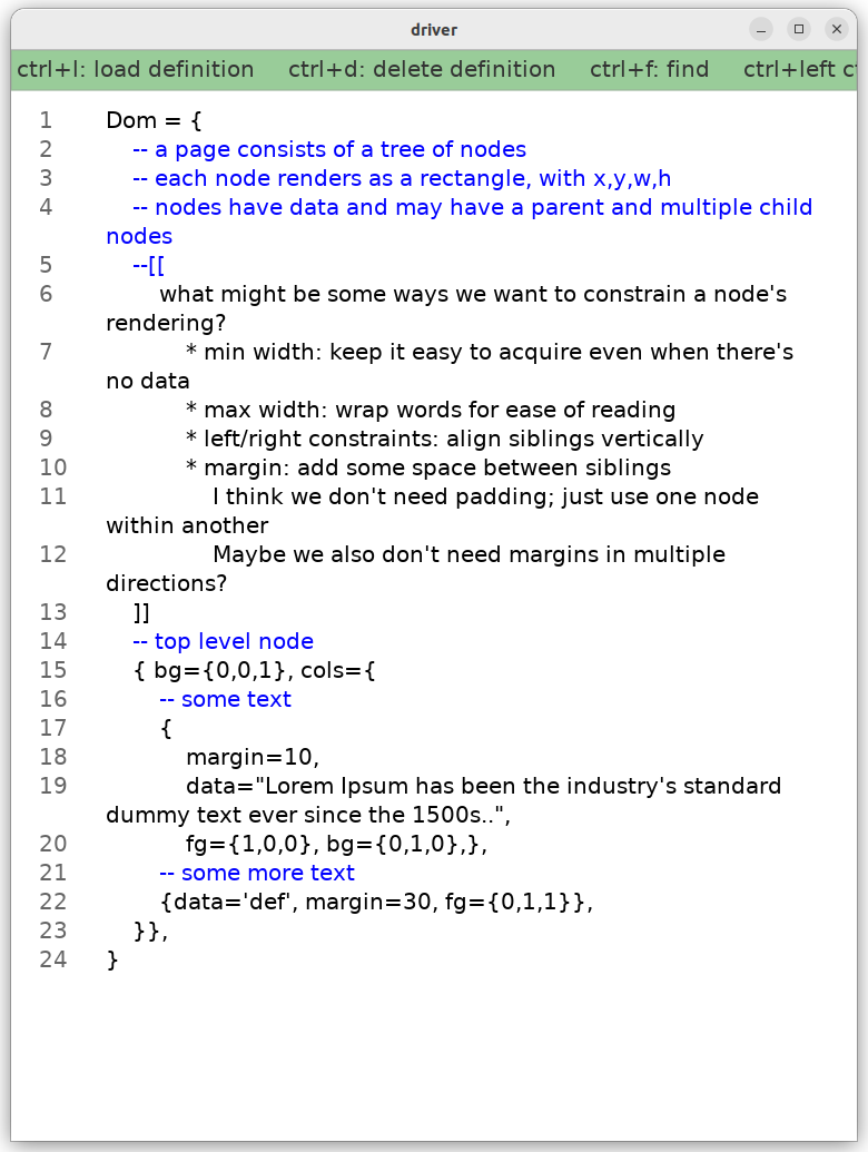 
A notation for a simple DOM

It's just a Lua literal, though the syntax highlighting is confusing.