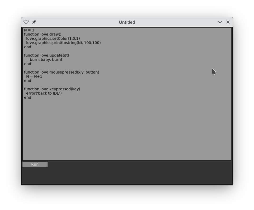 Screenshot of a text editor showing a little LÖVE app, and a 