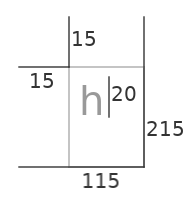 a drawing labeling the top, left, right and bottom coordinates of a rectangle in grey, and the height of a single letter 'h' within the rectangle